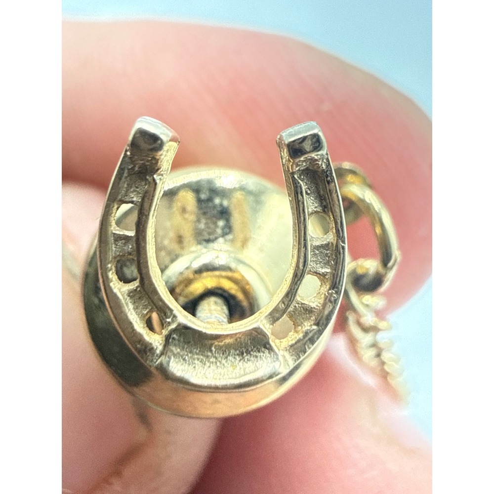 Vintage Horseshoe Tie Tac Gold Tone Equestrian Lucky Horse Shoe T-Bar Chain Pin